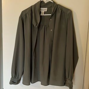 Vintage Jones Wear Olive Green Button Up Blouse Top Size 10